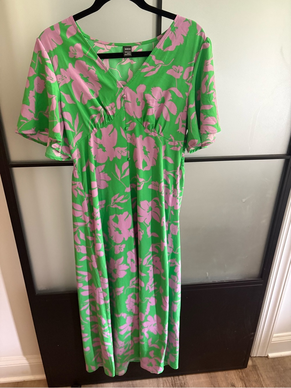 SHEIN Green and Pink/Purple Floral Maxi Dress